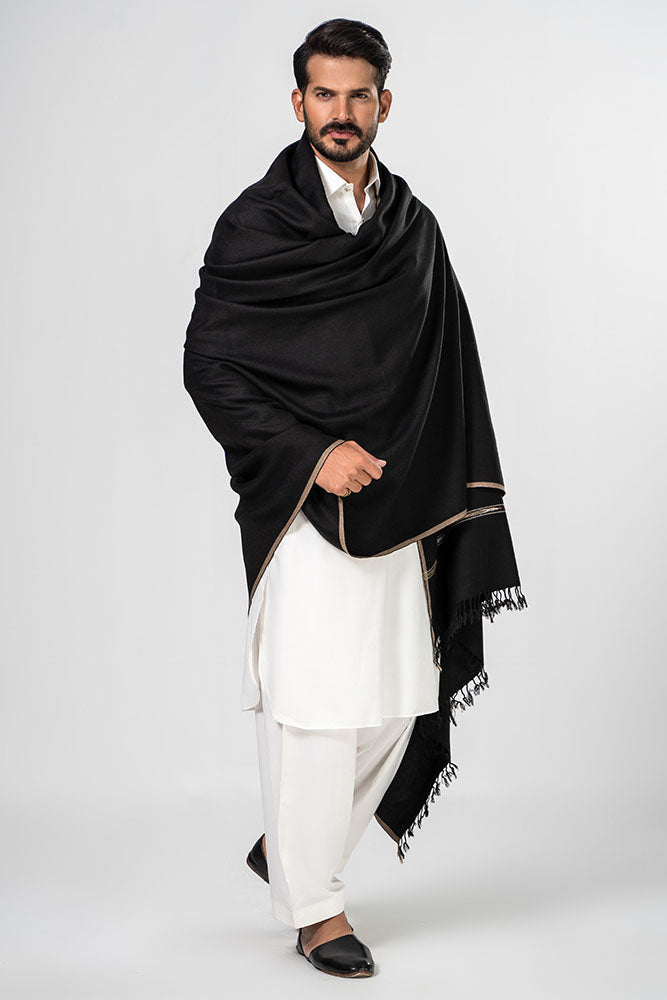 Men's Winter Pashmina Woolen Shawl - (Black) - JS-01