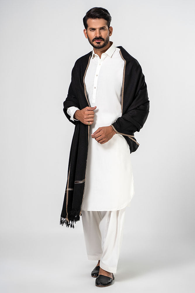 Men's Winter Pashmina Woolen Shawl - (Black) - JS-01