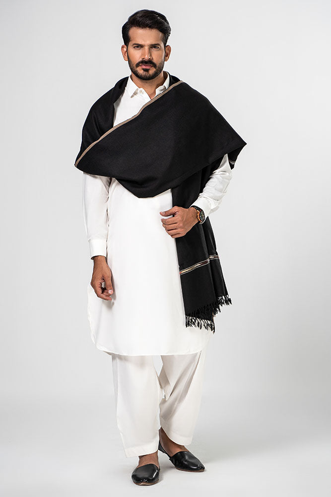 Men's Winter Pashmina Woolen Shawl - (Black) - JS-01