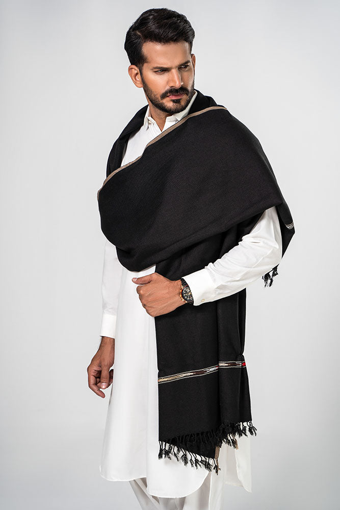 Men's Winter Pashmina Woolen Shawl - (Black) - JS-01