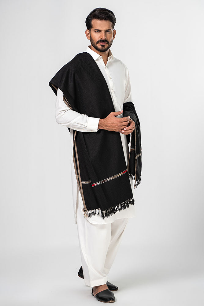 Men's Winter Pashmina Woolen Shawl - (Black) - JS-01